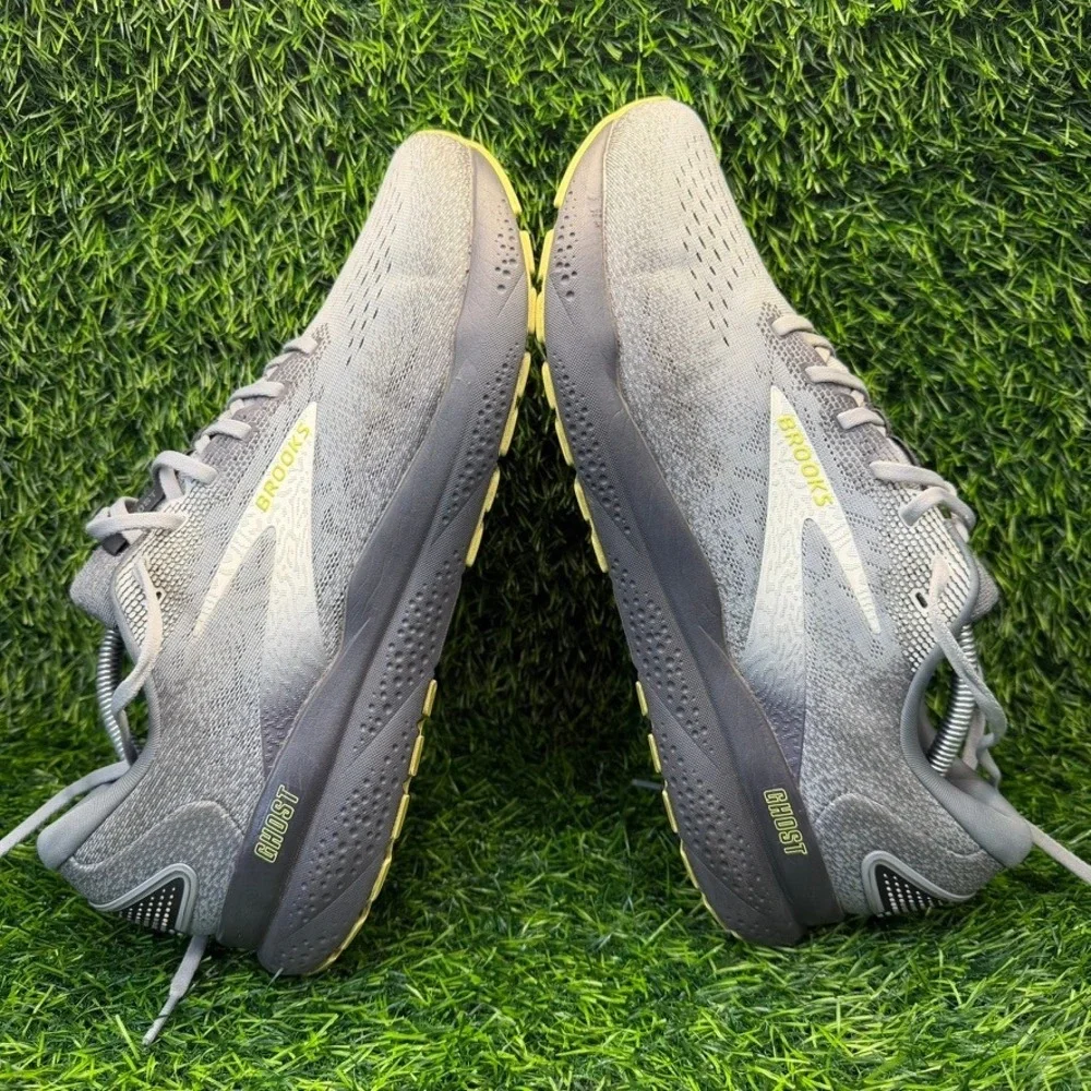 Brooks Ghost 16 Mens 12 Running Shoes Grey Yellow Neutral Athletic 1104181D040
